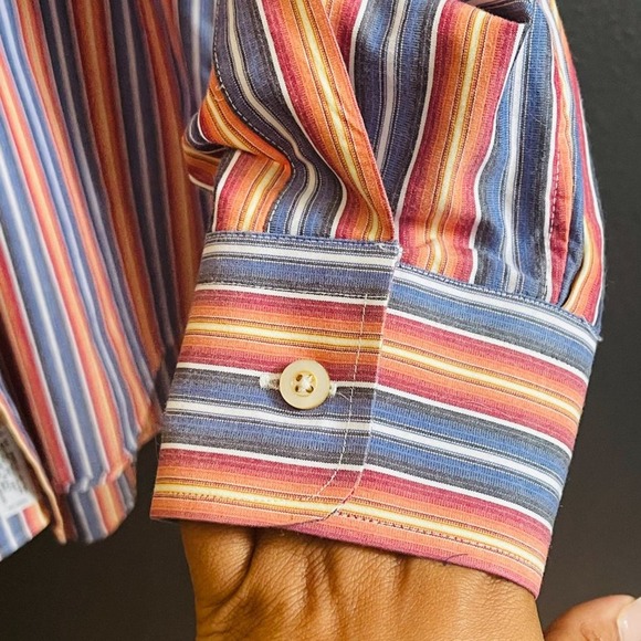 Burberry Men's Multicolor Vertical Stripe Casual Button-Down Shirt Size XL - Picture 12 of 15